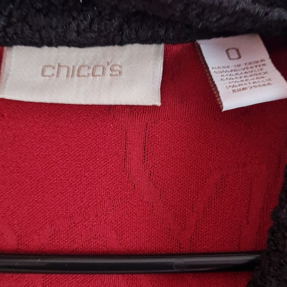 Chicos Red Taupe Patchwork Jacquard Duster Jacket… - image 3